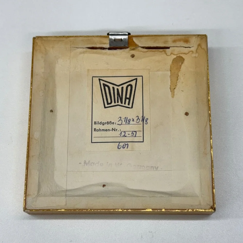 Vintage Dina West Germany Miniature Pressed Flower Art Gold‎ Frame 3.75